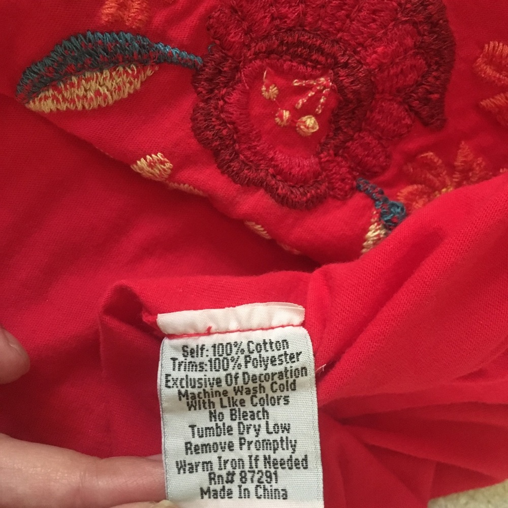 Johnny Was Red Embroidered Floral Top - Picture 4 of 5
